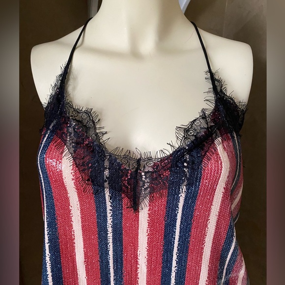NWT! Zara Basic Sequin & Lace Striped Camisole women’s XL, stretch material. - Picture 3 of 15